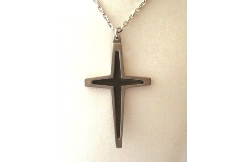 Magnetic Necklet 'Modern Slimline Pewter Cross'